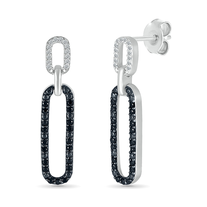 Main Image 1 of 1/4 CT. T.W. Black and White Diamond Elongated Paperclip Drop Earrings in Sterling Silver