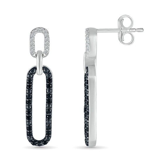 1/4 CT. T.w. Black and White Diamond Elongated Paperclip Drop Earrings in Sterling Silver