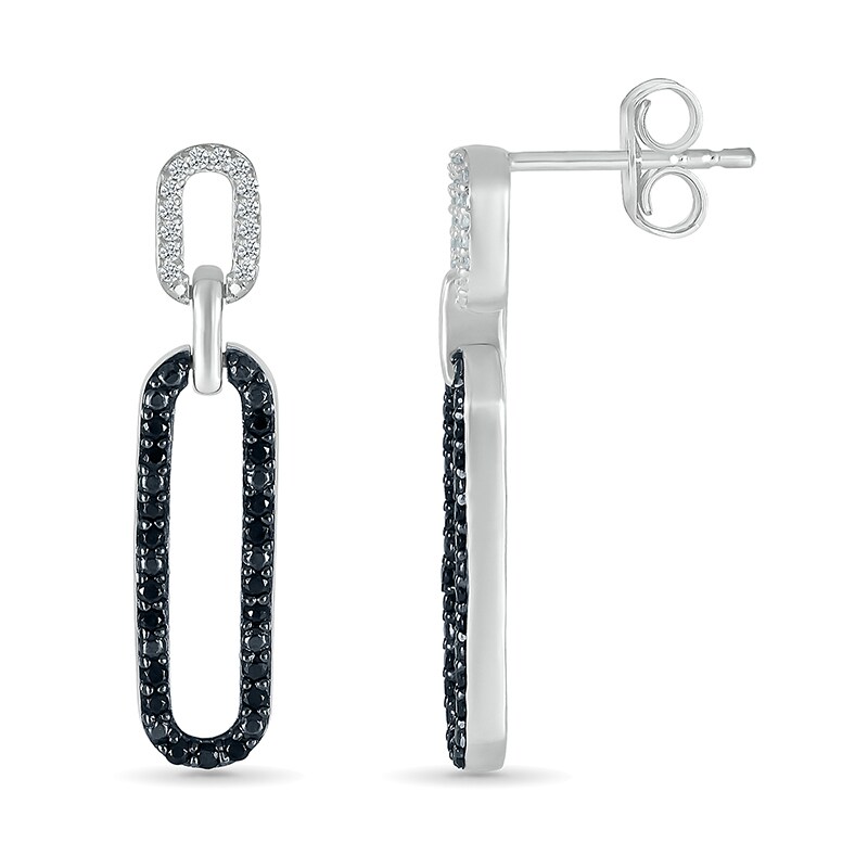 Main Image 2 of 1/4 CT. T.W. Black and White Diamond Elongated Paperclip Drop Earrings in Sterling Silver