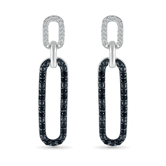 1/4 CT. T.w. Black and White Diamond Elongated Paperclip Drop Earrings in Sterling Silver