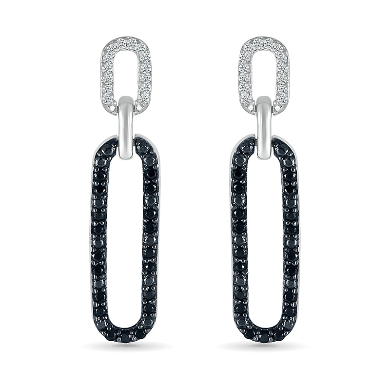 Main Image 3 of 1/4 CT. T.W. Black and White Diamond Elongated Paperclip Drop Earrings in Sterling Silver