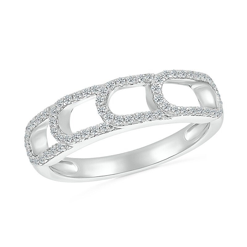 Main Image 1 of 1/4 CT. T.W. Diamond Sideways Paperclip Stack Ring in Sterling Silver