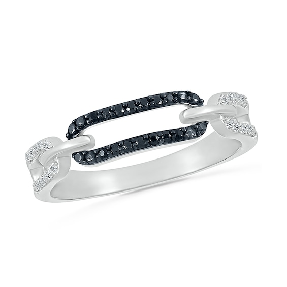 1/8 CT. T.w. Black and White Diamond Interlocking Paperclip Ring in Sterling Silver