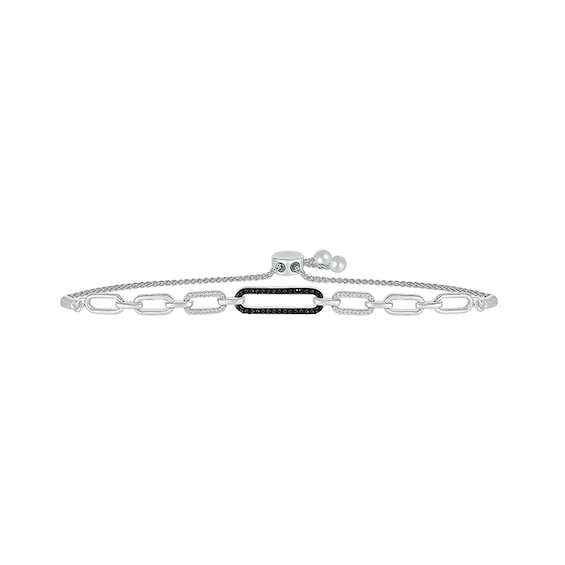 1/4 CT. T.w. Black and White Diamond Paperclip Bolo Bracelet in Sterling Silver - 9.5"