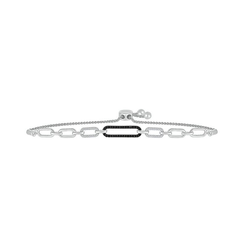 Main Image 1 of 1/4 CT. T.W. Black and White Diamond Paperclip Bolo Bracelet in Sterling Silver - 9.5"