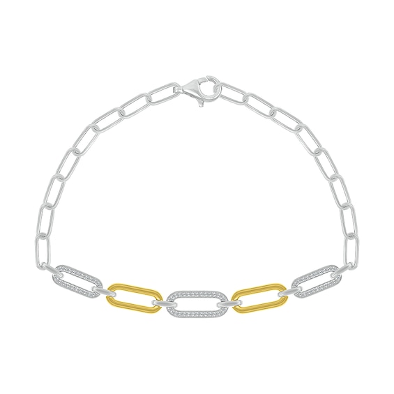 1/5 CT. T.w. Diamond Paperclip Chain Bracelet in Sterling Silver and 10K Gold Plate - 7.5"
