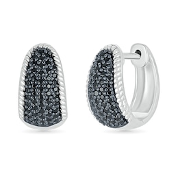 1/2 CT. T.W. Black and White Diamond Rope Edge Dome Hoop Earrings in Sterling Silver