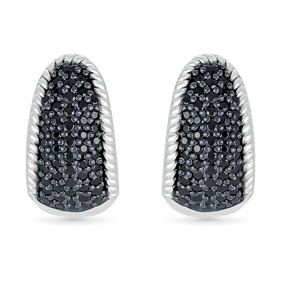 1/2 CT. T.w. Black and White Diamond Rope Edge Dome Hoop Earrings in Sterling Silver