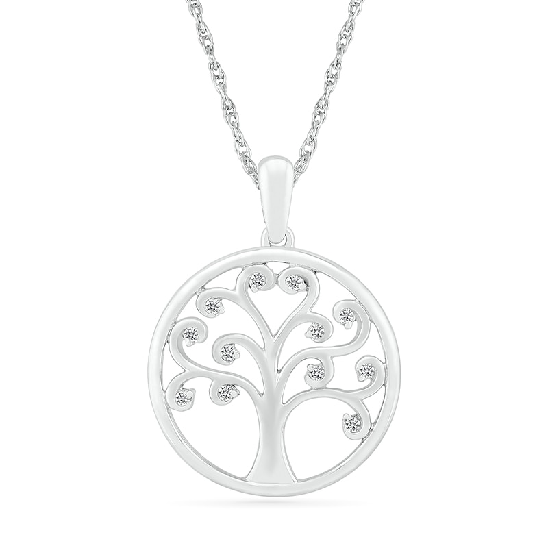 Main Image 1 of 1/20 CT. T.W. Diamond Curly Tree of Life Pendant in Sterling Silver