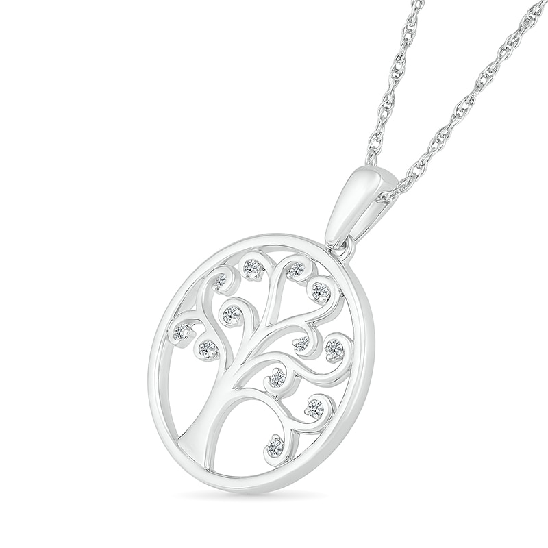 Main Image 2 of 1/20 CT. T.W. Diamond Curly Tree of Life Pendant in Sterling Silver