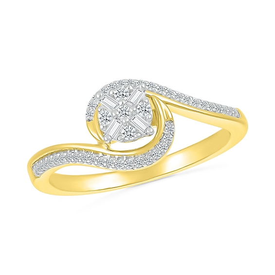 1/5 CT. T.w. Multi-Diamond Swirl Bypass Ring in Sterling Silver with 10K Gold Plate