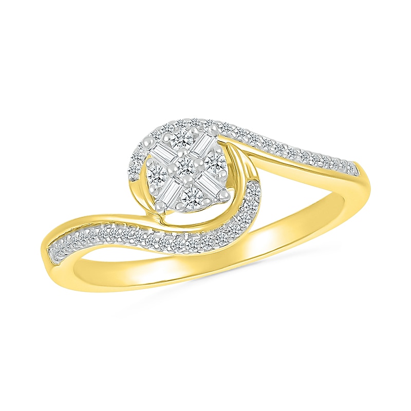 Main Image 1 of 1/5 CT. T.W. Multi-Diamond Swirl Bypass Ring in Sterling Silver with 10K Gold Plate