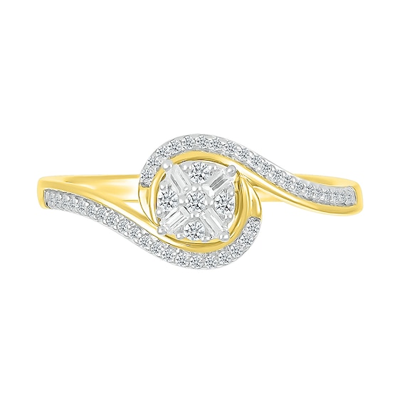 1/5 CT. T.w. Multi-Diamond Swirl Bypass Ring in Sterling Silver with 10K Gold Plate