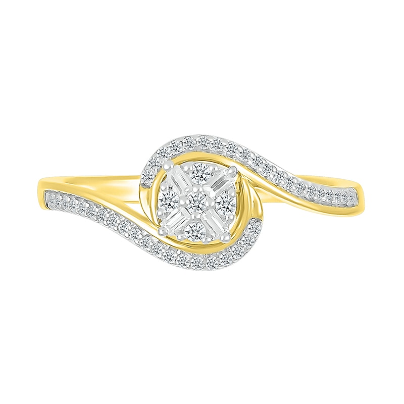 Main Image 2 of 1/5 CT. T.W. Multi-Diamond Swirl Bypass Ring in Sterling Silver with 10K Gold Plate