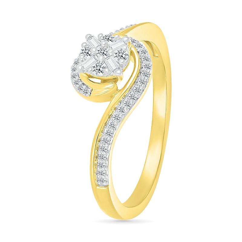 Main Image 3 of 1/5 CT. T.W. Multi-Diamond Swirl Bypass Ring in Sterling Silver with 10K Gold Plate