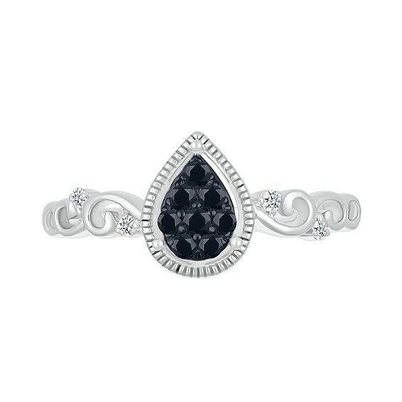 1/6 CT. T.w. Pear Black Multi-Diamond Teardrop and Scrollwork Ring in Sterling Silver