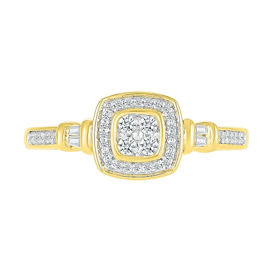 1/5 CT. T.w. Quad Diamond Cushion Frame Collar Ring in Sterling Silver with 10K Gold Plate