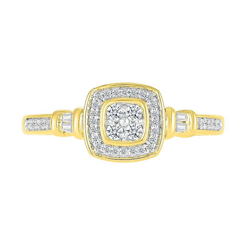 Main Image 2 of 1/5 CT. T.W. Quad Diamond Cushion Frame Collar Ring in Sterling Silver with 10K Gold Plate