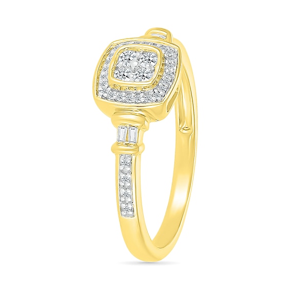 1/5 CT. T.w. Quad Diamond Cushion Frame Collar Ring in Sterling Silver with 10K Gold Plate