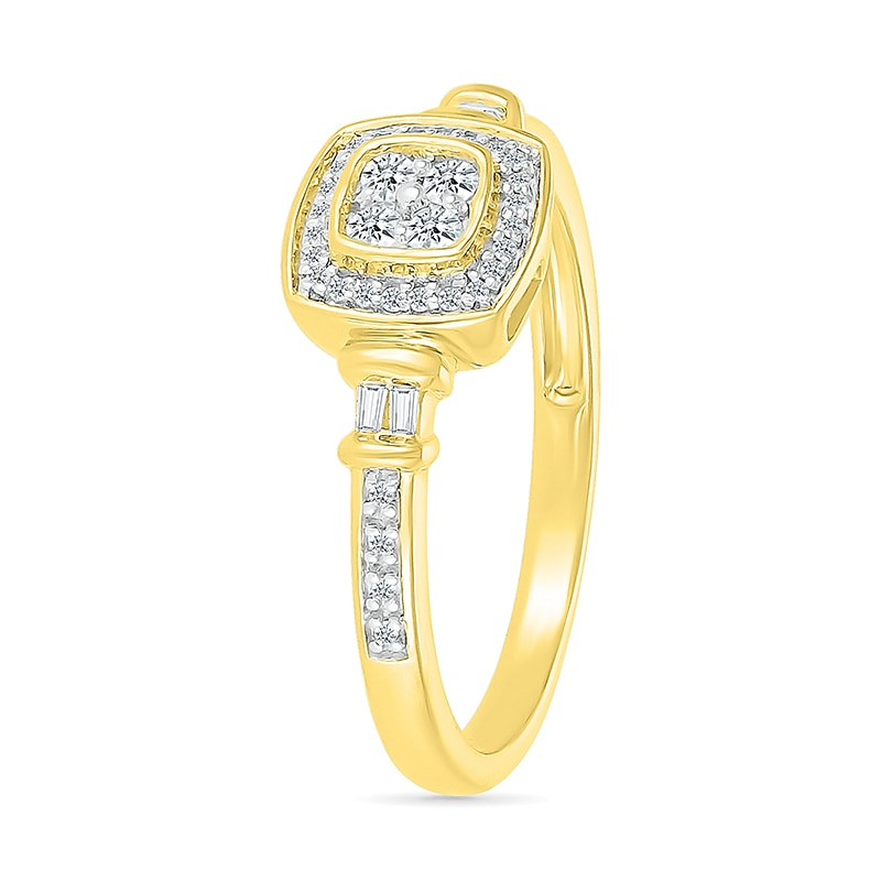 Main Image 3 of 1/5 CT. T.W. Quad Diamond Cushion Frame Collar Ring in Sterling Silver with 10K Gold Plate