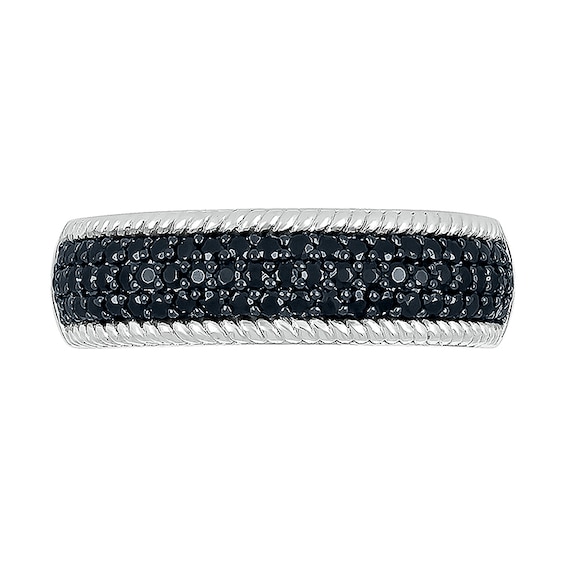1/2 CT. T.w. Black and White Diamond Rope Edge Band in Sterling Silver