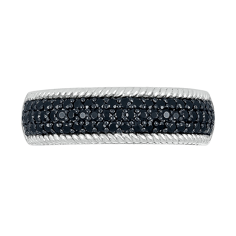 Main Image 2 of 1/2 CT. T.W. Black and White Diamond Rope Edge Band in Sterling Silver