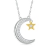 Thumbnail Image 1 of 1/20 CT. T.W. Diamond Crescent Moon with Star Dangle Necklace in Sterling Silver and 10K Gold Plate