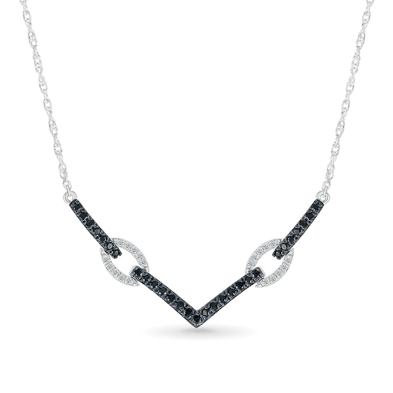 1/3 CT. T.w. Black and White Diamond Paperclip Chevron Necklace in Sterling Silver