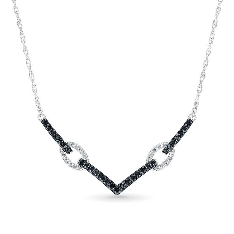 Main Image 1 of 1/3 CT. T.W. Black and White Diamond Paperclip Chevron Necklace in Sterling Silver