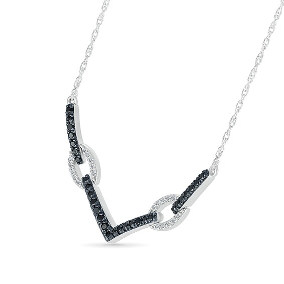 1/3 CT. T.w. Black and White Diamond Paperclip Chevron Necklace in Sterling Silver