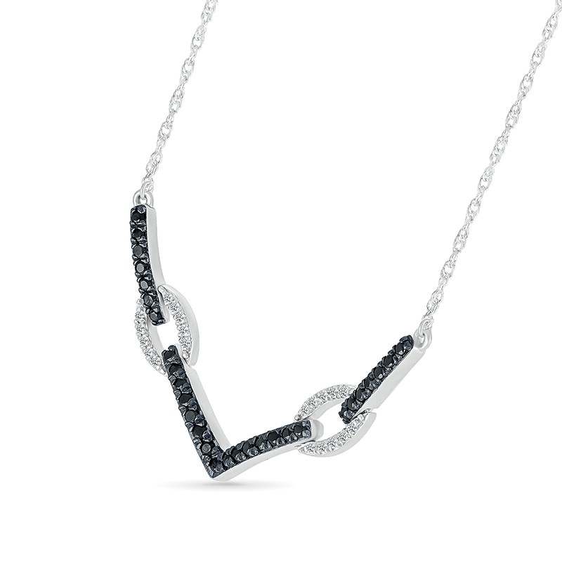 Main Image 2 of 1/3 CT. T.W. Black and White Diamond Paperclip Chevron Necklace in Sterling Silver