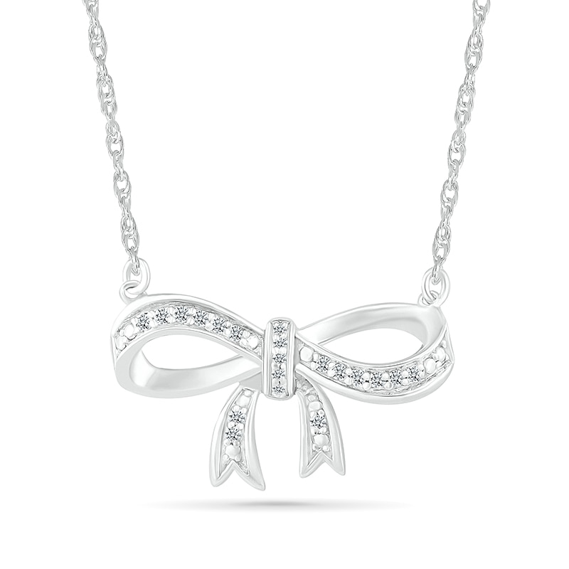 Main Image 1 of 1/15 CT. T.W. Diamond Bow Necklace in Sterling Silver