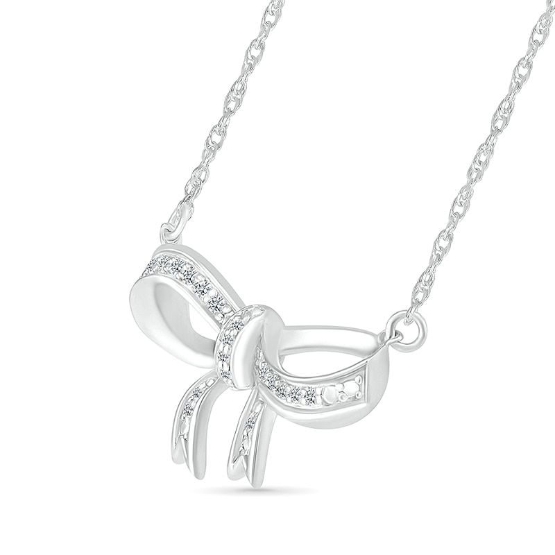 Main Image 2 of 1/15 CT. T.W. Diamond Bow Necklace in Sterling Silver