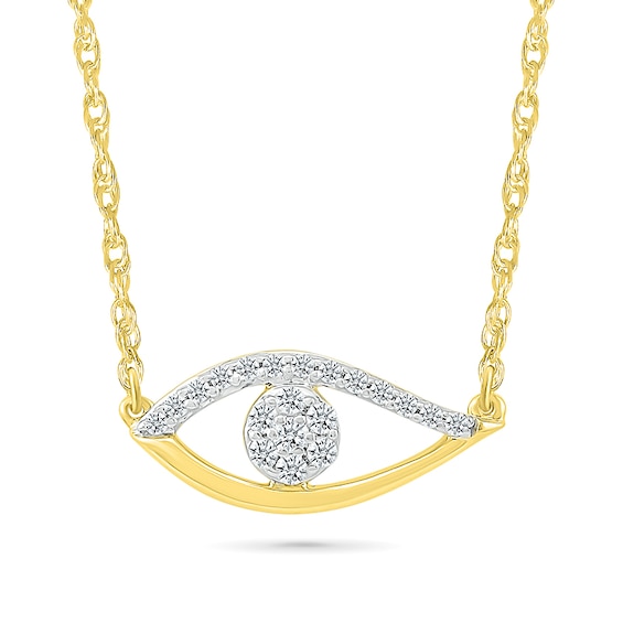 1/10 CT. T.w. Multi-Diamond Evil Eye Necklace in Sterling Silver with 10K Gold Plate