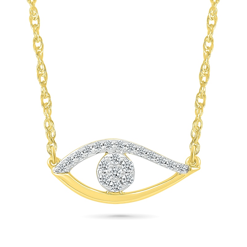 Main Image 1 of 1/10 CT. T.W. Multi-Diamond Evil Eye Necklace in Sterling Silver with 10K Gold Plate