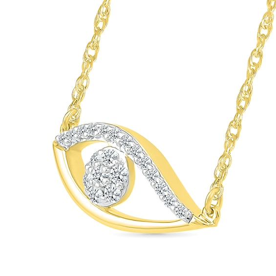 1/10 CT. T.w. Multi-Diamond Evil Eye Necklace in Sterling Silver with 10K Gold Plate