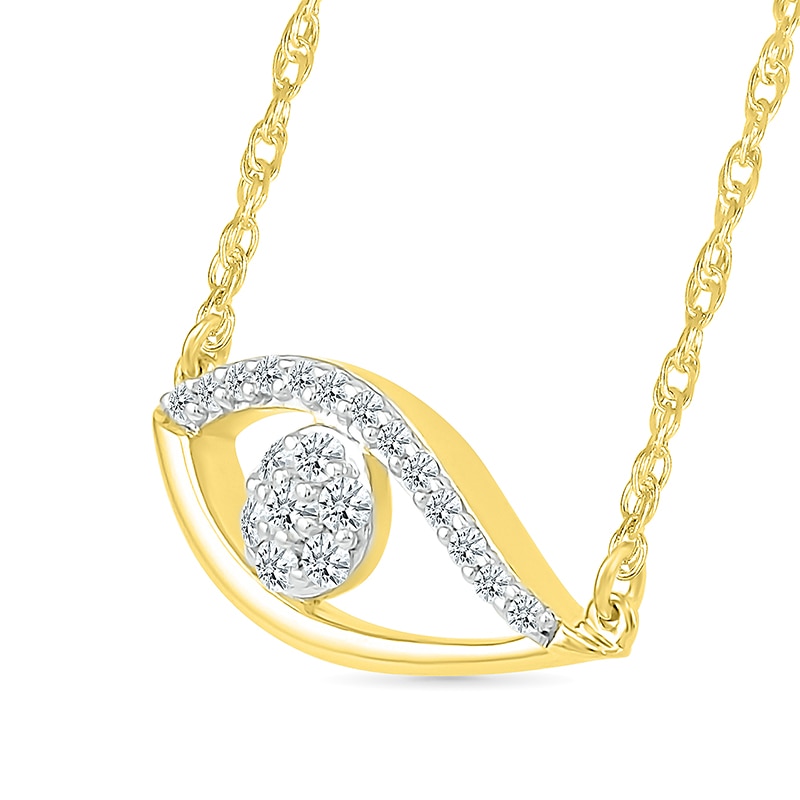 Main Image 2 of 1/10 CT. T.W. Multi-Diamond Evil Eye Necklace in Sterling Silver with 10K Gold Plate
