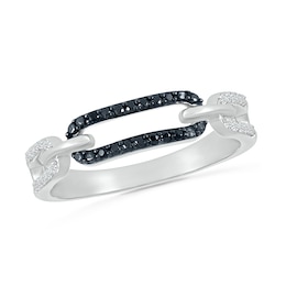 1/8 CT. T.W. Black and White Diamond Interlocking Paperclip Ring in Sterling Silver