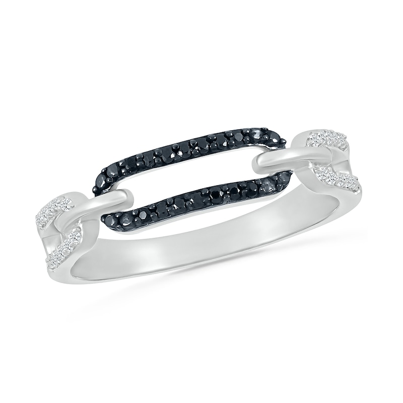 Main Image 1 of 1/8 CT. T.W. Black and White Diamond Interlocking Paperclip Ring in Sterling Silver