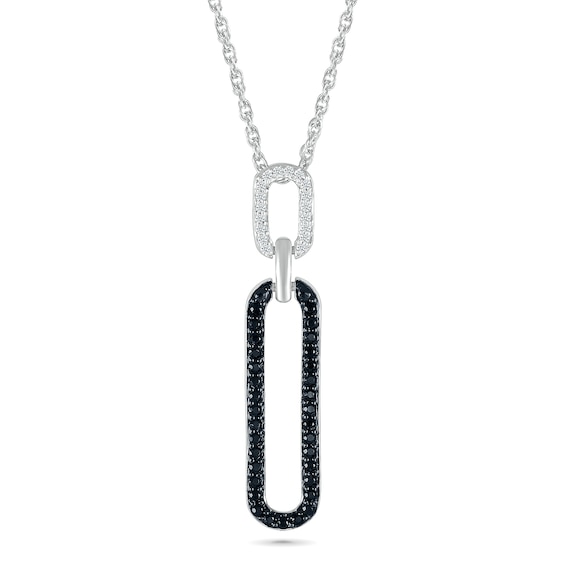 1/5 CT. T.w. Black and White Diamond Elongated Paperclip Pendant in Sterling Silver