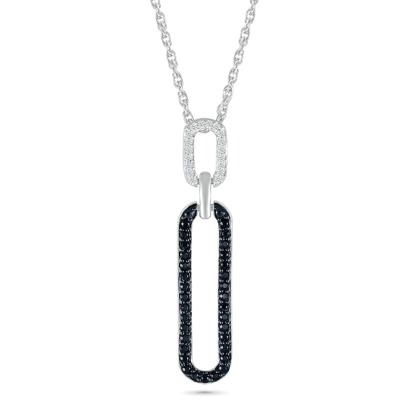 Main Image 1 of 1/5 CT. T.W. Black and White Diamond Elongated Paperclip Pendant in Sterling Silver
