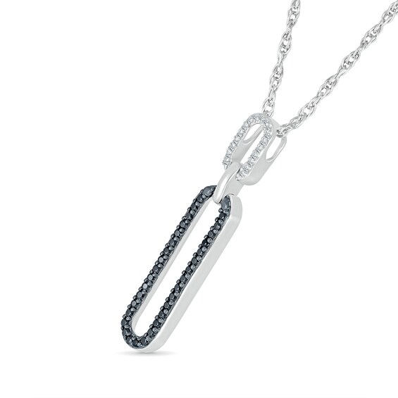 1/5 CT. T.w. Black and White Diamond Elongated Paperclip Pendant in Sterling Silver