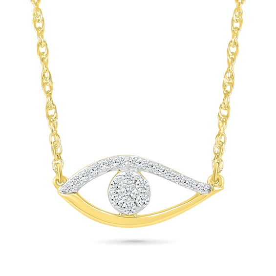 1/10 CT. T.w. Multi-Diamond Evil Eye Necklace in Sterling Silver with 10K Gold Plate