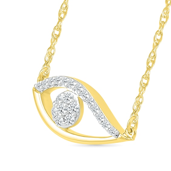 1/10 CT. T.w. Multi-Diamond Evil Eye Necklace in Sterling Silver with 10K Gold Plate