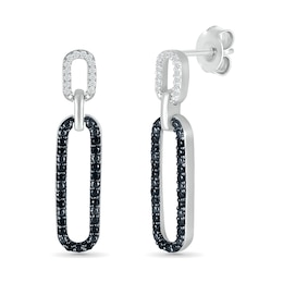 1/4 CT. T.W. Black and White Diamond Elongated Paperclip Drop Earrings in Sterling Silver