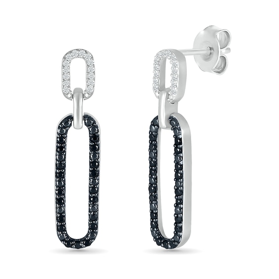 1/4 CT. T.w. Black and White Diamond Elongated Paperclip Drop Earrings in Sterling Silver