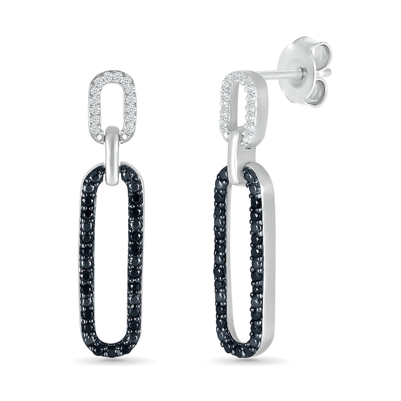 Main Image 1 of 1/4 CT. T.W. Black and White Diamond Elongated Paperclip Drop Earrings in Sterling Silver