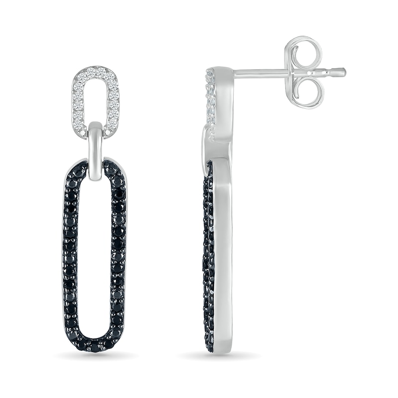 Main Image 2 of 1/4 CT. T.W. Black and White Diamond Elongated Paperclip Drop Earrings in Sterling Silver
