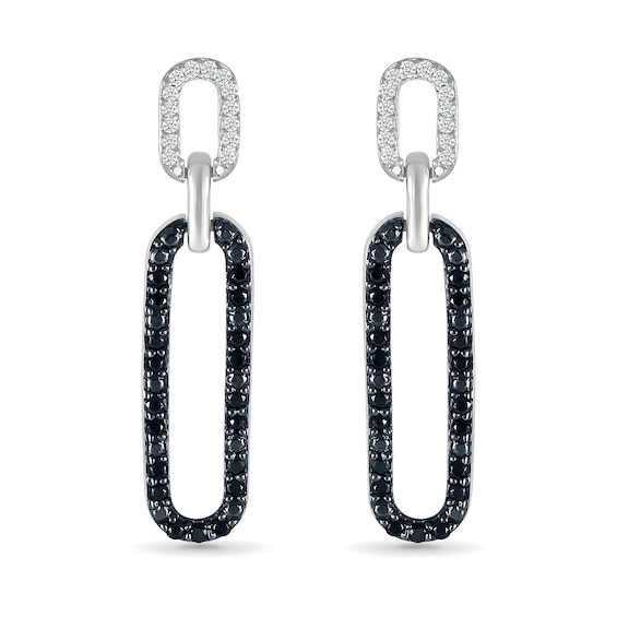 1/4 CT. T.w. Black and White Diamond Elongated Paperclip Drop Earrings in Sterling Silver
