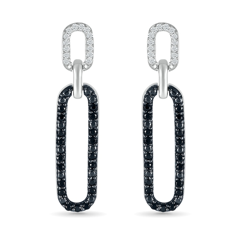 Main Image 3 of 1/4 CT. T.W. Black and White Diamond Elongated Paperclip Drop Earrings in Sterling Silver